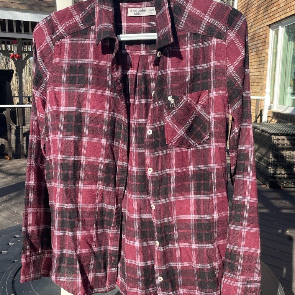 Maroon and black plaid button up